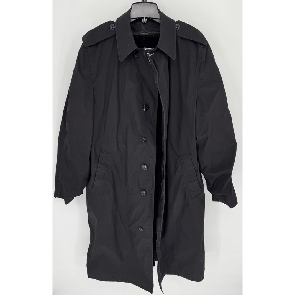 Vintage US Military All Weather Coat Mens 42L Black‎ Removable Liner Trench 80s